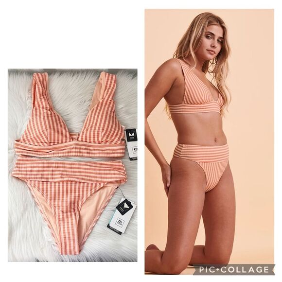 NEW Rip Curl Set Premium Surf Deep V Bikini Top & High Waist Cheeky Bottom Small - Picture 1 of 6
